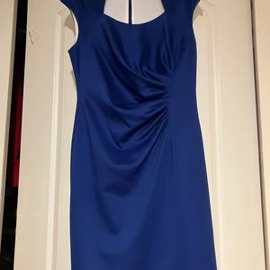 Calvin Klein ruched sheath beautiful blue cap sleeve dress.  Size 10.